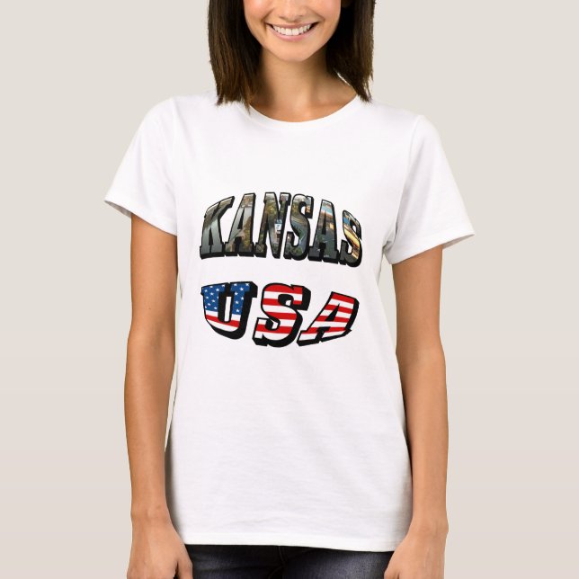 Kansas Bild och USA flagga Font Tee (Framsida)