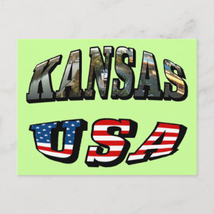 Kansas Bild och USA flagga Font Vykort