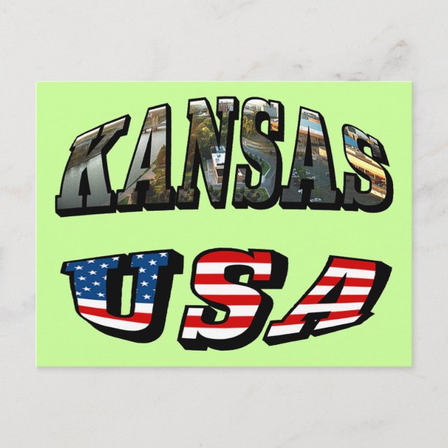 Kansas Bild och USA flagga Font Vykort (Framsida)