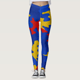 Kansas Blue Red Yellow Vibrant Camo Pattern Leggings