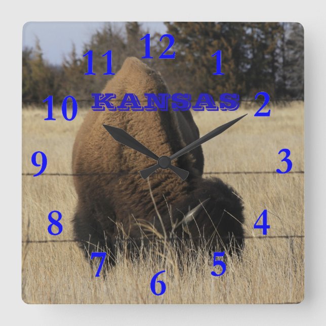 Kansas Buffalo Square Wall Clock Fyrkantig Klocka (Framsida)