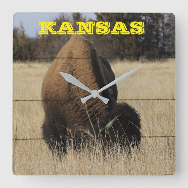 Kansas Buffalo Square Wall Clock Fyrkantig Klocka (Framsida)