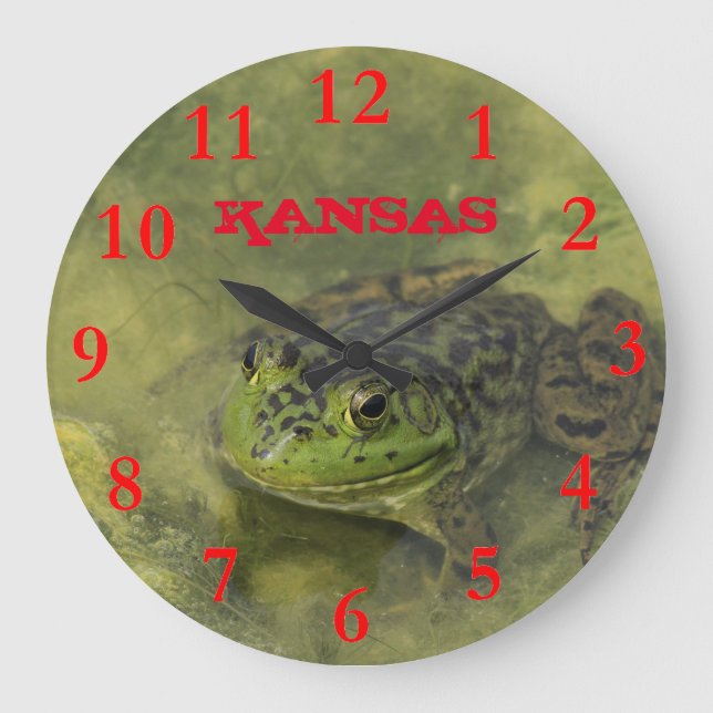 Kansas Bull Frog closeup Round Clock Stor Klocka (Framsida)