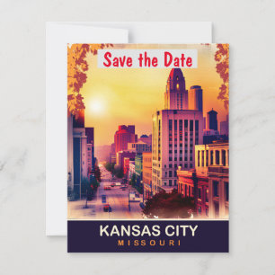 Kansas City Art Deco Guld bröllopsinbjudan Spara Datumet