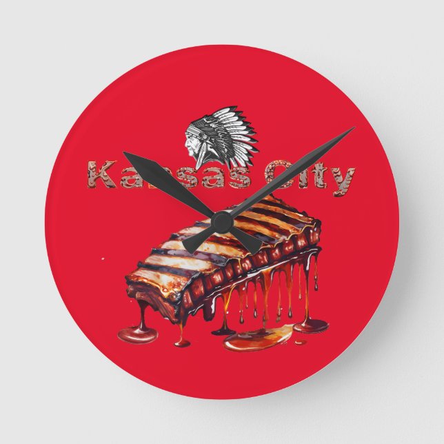 Kansas City - BBQ Ribs och indisk Chief Rund Klocka (Framsida)