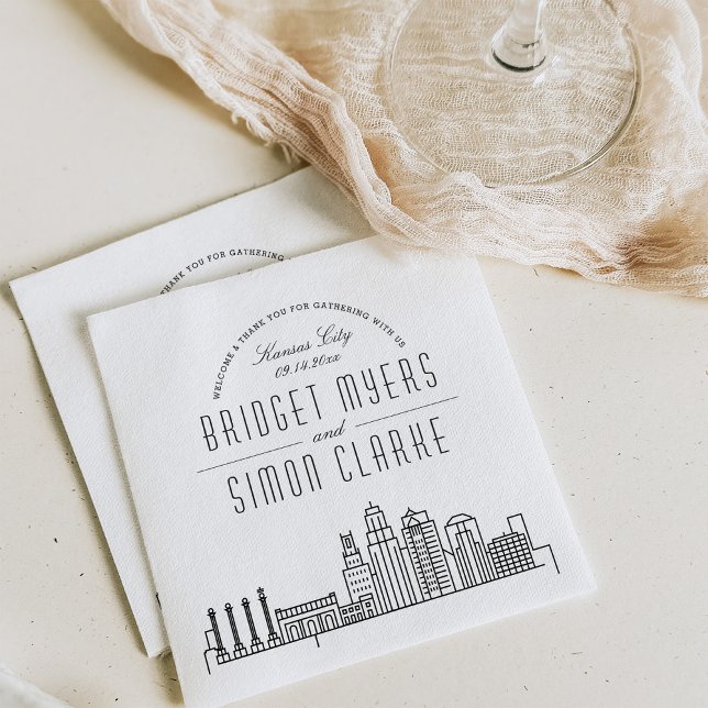 Kansas City Deco Skyline | Bröllop Event Napkins Pappersservett (Skapare uppladdad)