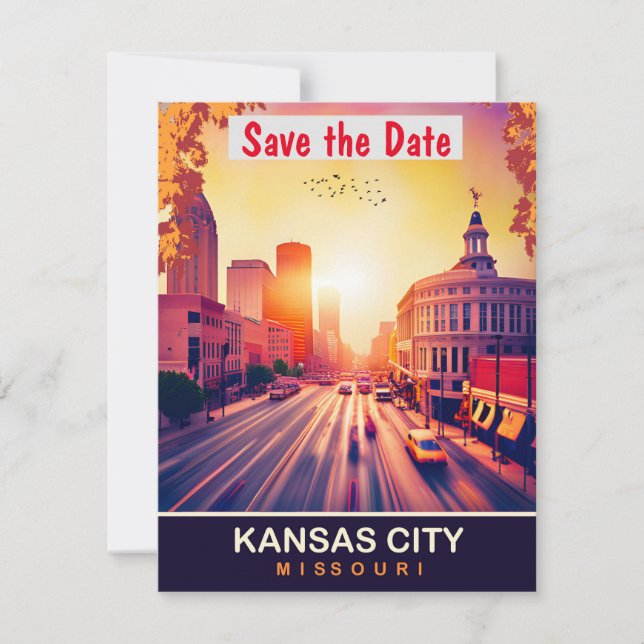 Kansas City Downtown Kvällsbjudning till bröllop Spara Datumet (Framsida)