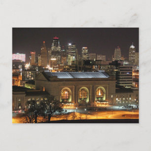 Kansas City facklig station på nattvykortet Vykort
