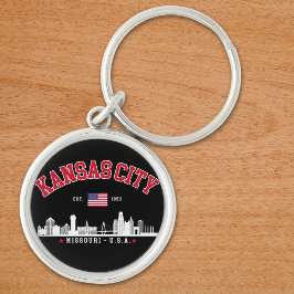 Kansas City Flag & Skyline Design | Cool Midwest Rund Silverfärgad Nyckelring