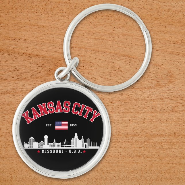 Kansas City Flag & Skyline Design | Cool Midwest Rund Silverfärgad Nyckelring (Skapare uppladdad)