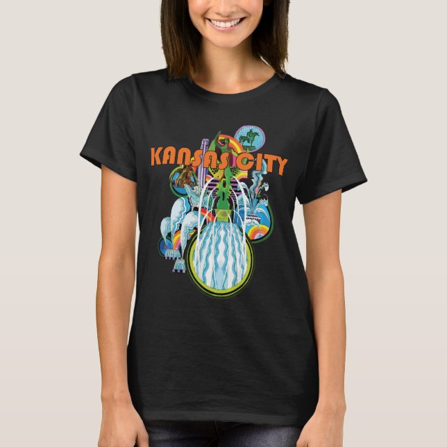 Kansas City Fontän Blå Retro Resa T Shirt (Framsida)