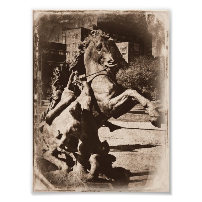 Kansas City Fontän Horse Sepia Grunge Fototryck (Framsidan)