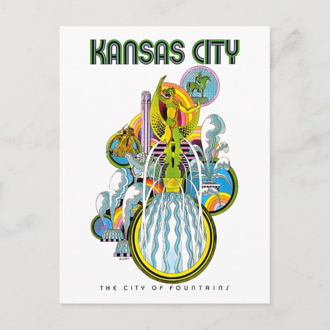 Kansas city, fontänernas stad, vykort (Framsida)