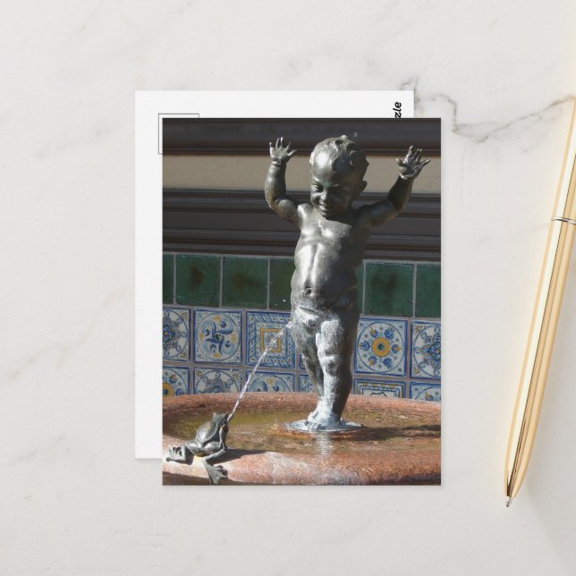 Kansas City Fountain Boy and Frog Vykort (Fram/Back In Situ)