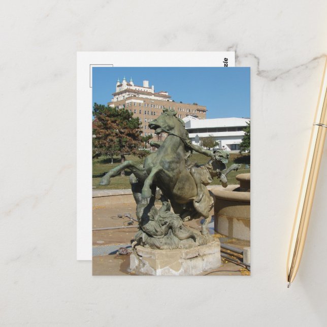 Kansas City Fountain Horse in Autumm Vykort (Fram/Back In Situ)