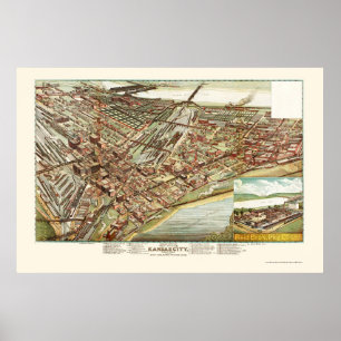 Kansas City, KS Panoramic Karta - 1895 Poster