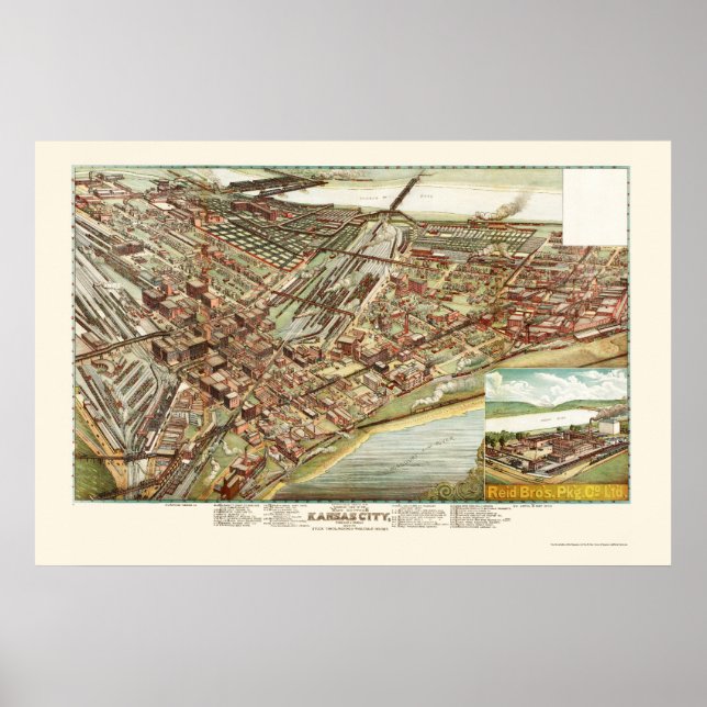 Kansas City, KS Panoramic Karta - 1895 Poster (Framsidan)