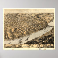 Kansas City Missouri 1869 Antique Panoramic Karta