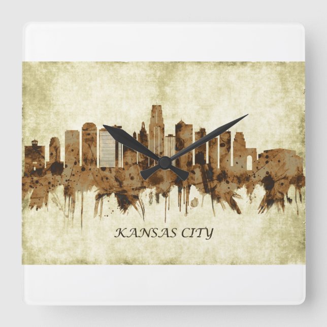 Kansas City Missouri Cityscape Fyrkantig Klocka (Framsida)