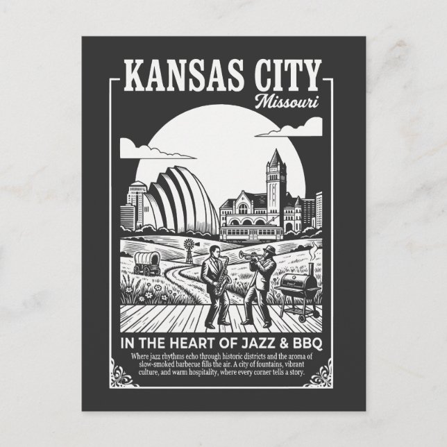 Kansas City Missouri In The Heart of Jazz and BBQ Vykort (Framsida)