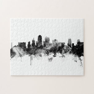 Kansas City Missouri Skyline Black White Pussel