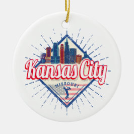 Kansas City Missouri United Stater Skyline Vintage Julgransprydnad Keramik