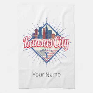 Kansas City Missouri United Stater Skyline Vintage Kökshandduk