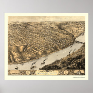 Kansas City, MO Panoramic Karta - 1869 Poster