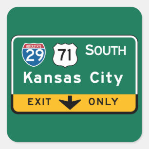 Kansas City, MO Road Sign Fyrkantigt Klistermärke