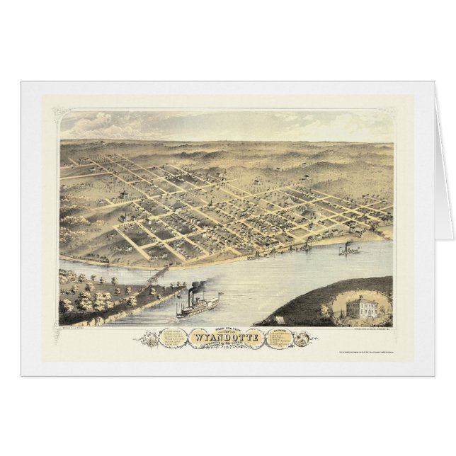 Kansas City panorama- karta för KS - 1869 Hälsningskort (Framsidan Horizontal)