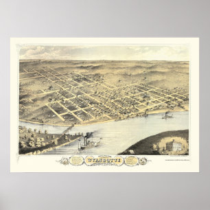 Kansas City panorama- karta för KS - 1869 Poster