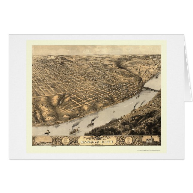 Kansas City panorama- karta för MO - 1869 Hälsningskort (Framsidan Horizontal)