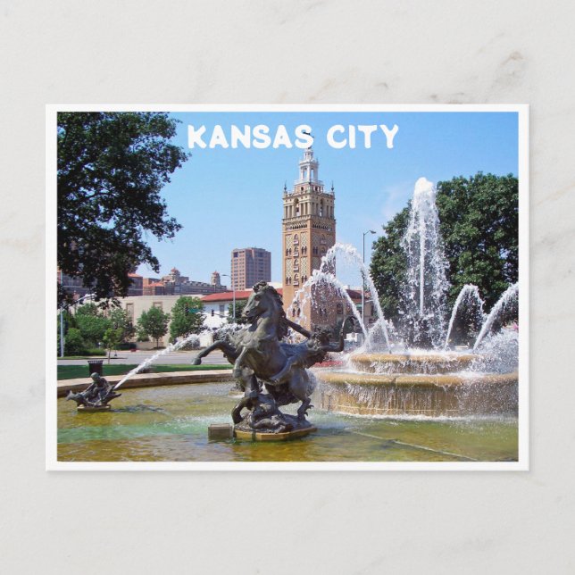 Kansas City Plaza Fontän Photo Postcard Vykort (Framsida)