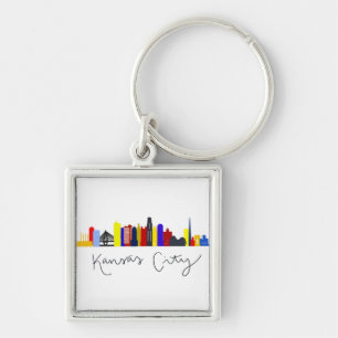 Kansas City Skyline Fyrkantig Silverfärgad Nyckelring