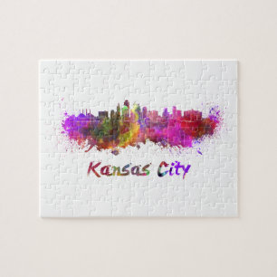 Kansas City skyline i vattenfärg Pussel