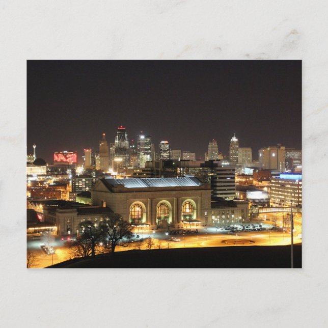 Kansas City Skyline vid nattvykort Vykort (Framsida)
