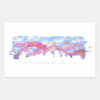Kansas City Skyline Watercolor Rektangulärt Klistermärke