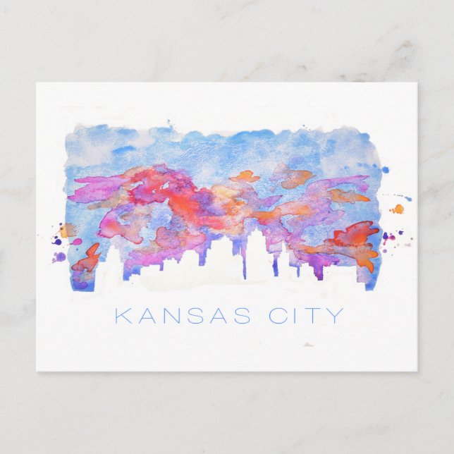 Kansas City Skyline Watercolor Vykort (Framsida)