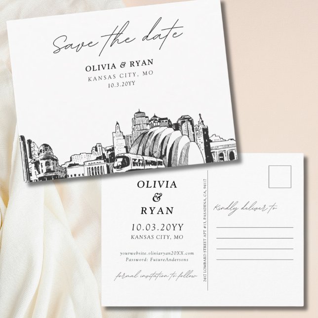Kansas City Spara datum vykort Elegant bröllop (Kansas City Save the Date Postcard Elegant Wedding)