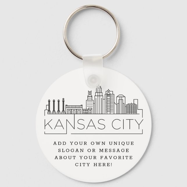 Kansas City Stylized Skyline | Anpassningsbar Slog Nyckelring (Framsida)