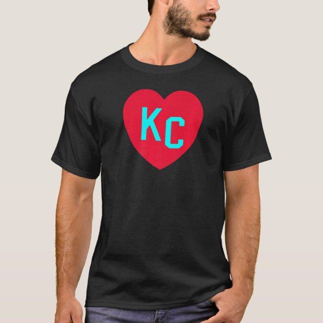 Kansas City Teal BlueRed Heart KC Kärlek Brev Kan T Shirt (Framsida)