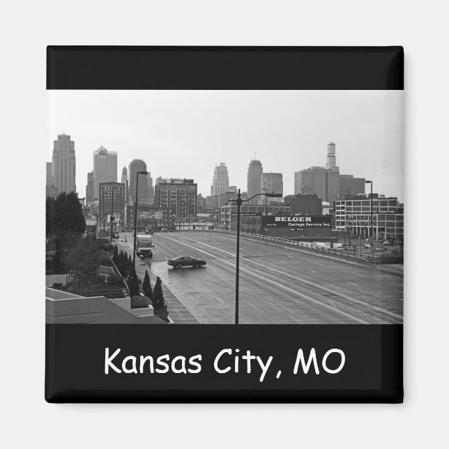 Kansas City Urban Skyline, Black and White Photo Magnet (Framsidan)