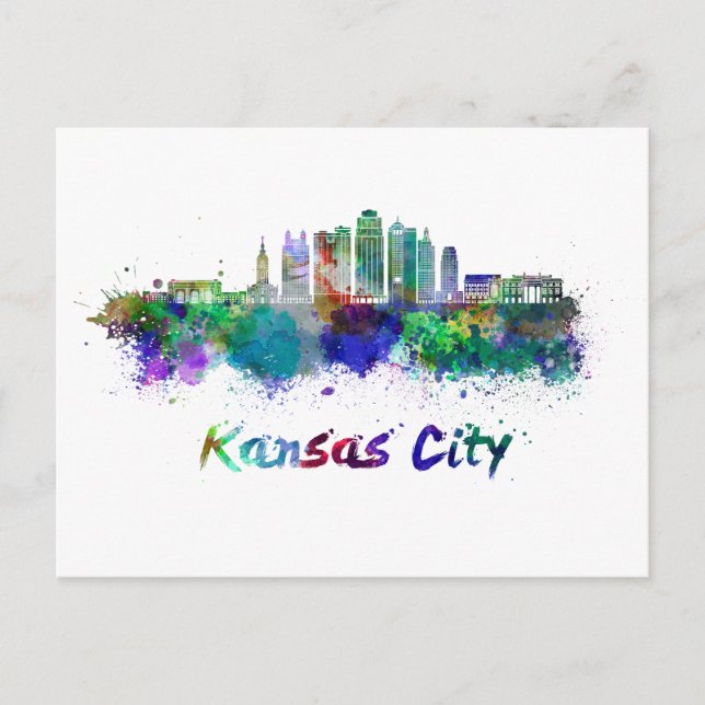 Kansas City V2-skylin i vattenfärg Vykort (Framsida)
