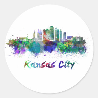 Kansas City V2 skyline in watercolor Runt Klistermärke