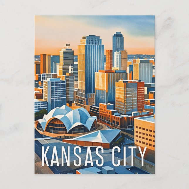 Kansas City Vatten färg Vykort (Framsida)