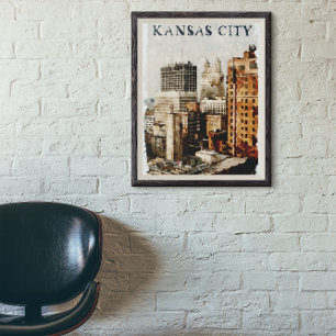 Kansas City Vintage resor Watercolor Poster