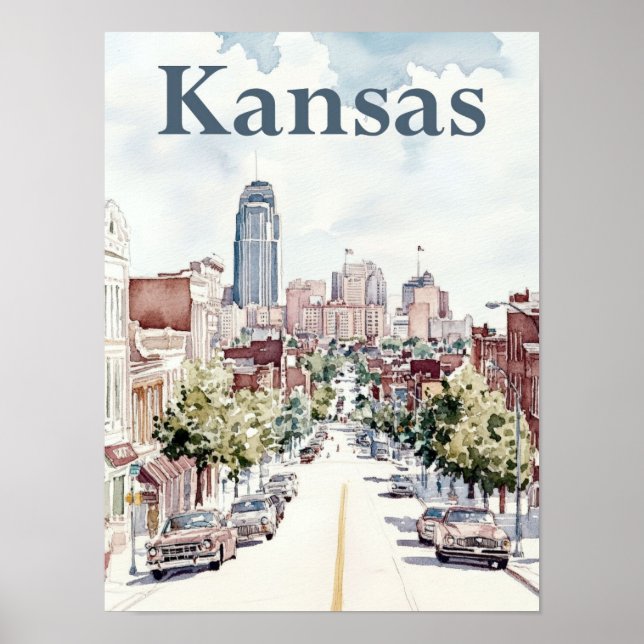 Kansas City Watercolor Painting Travel Poster (Framsidan)