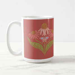 Kansas Cone Flowers 15 oz, Rosa, koral, Grönt Kaffemugg