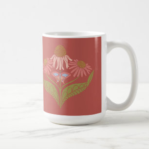 Kansas Cone Flowers 15 oz, Rosa, koral, Grönt Kaffemugg