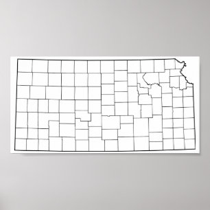 Kansas Countys Blank Outline Karta Poster